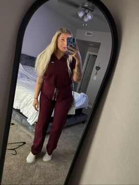 Women’s Medical Scrub Jumpsuit in Burgundy